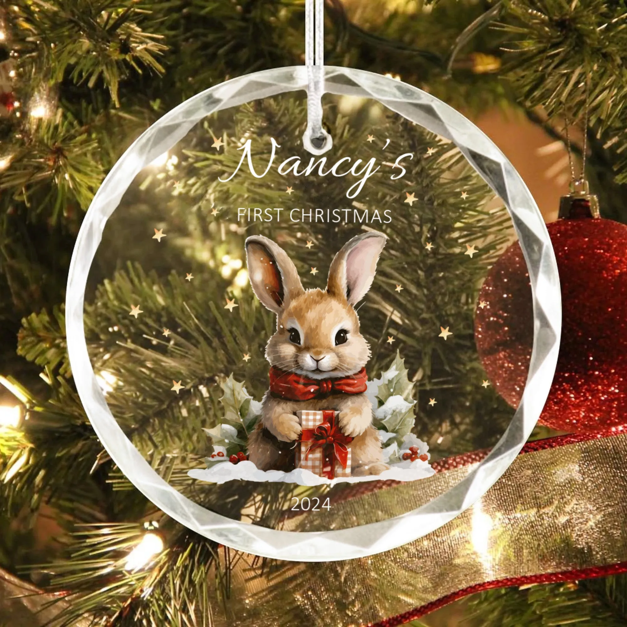 Personalized Baby's First Christmas Glass Ornament, Personalized Woodland Creatures GX02-24