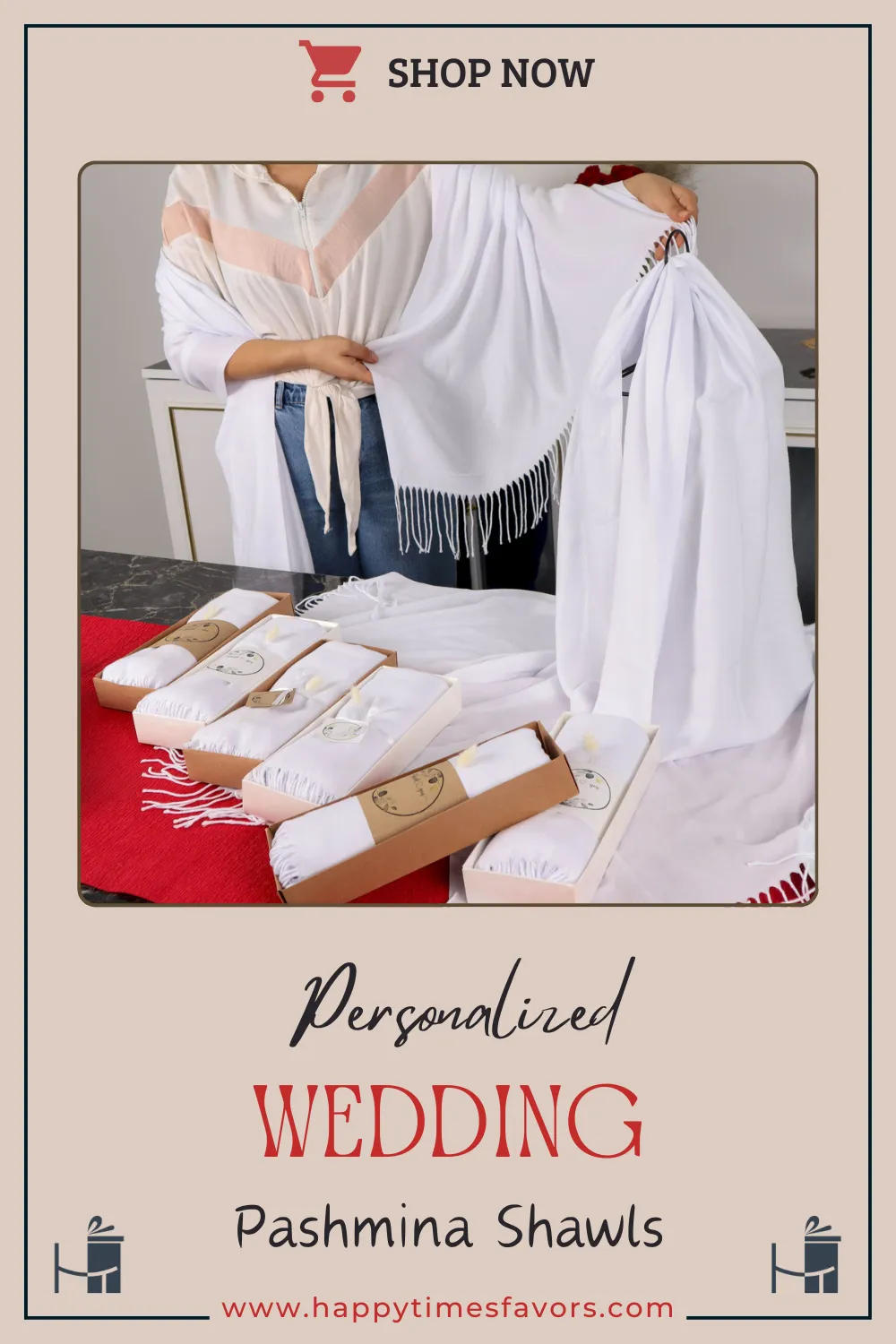 Personalized High Quality White Pashmina (240 grams), Luxury Pashmina Shawls: Perfect Bridal Shower Gifts, Bridesmaid Presents, & More!