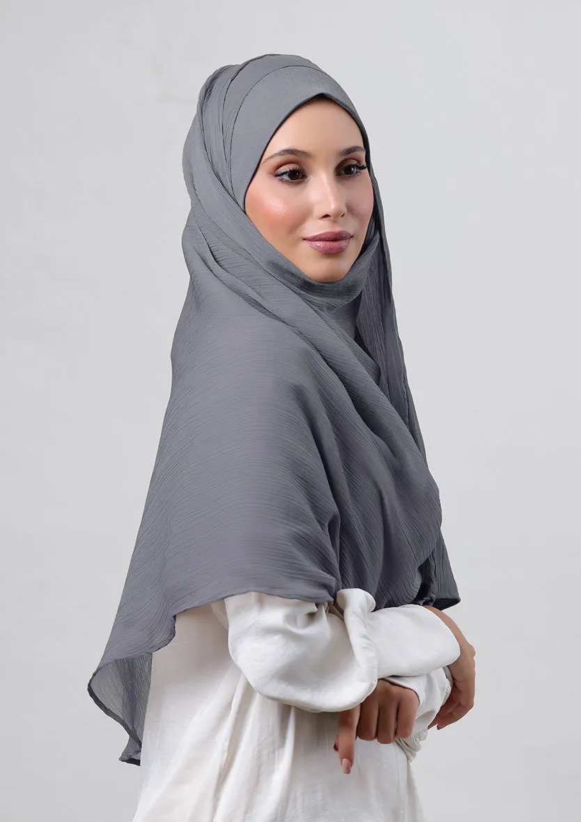 Pewter Grey-Plain Crinkled Chiffon
