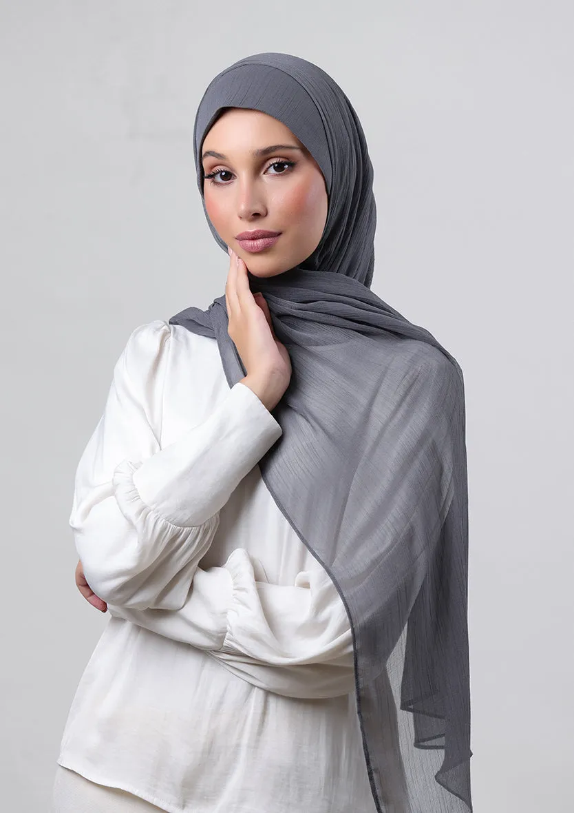 Pewter Grey-Plain Crinkled Chiffon