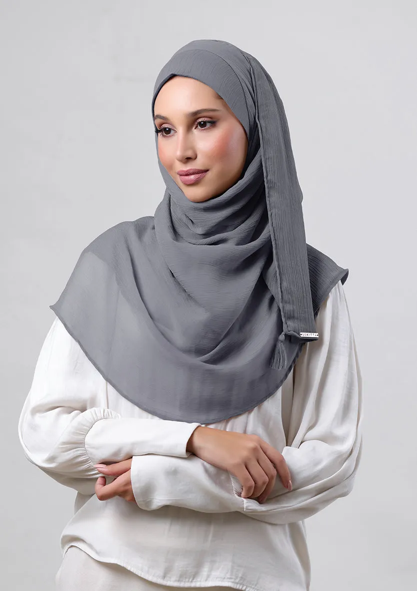 Pewter Grey-Plain Crinkled Chiffon