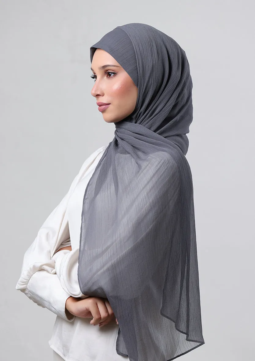 Pewter Grey-Plain Crinkled Chiffon