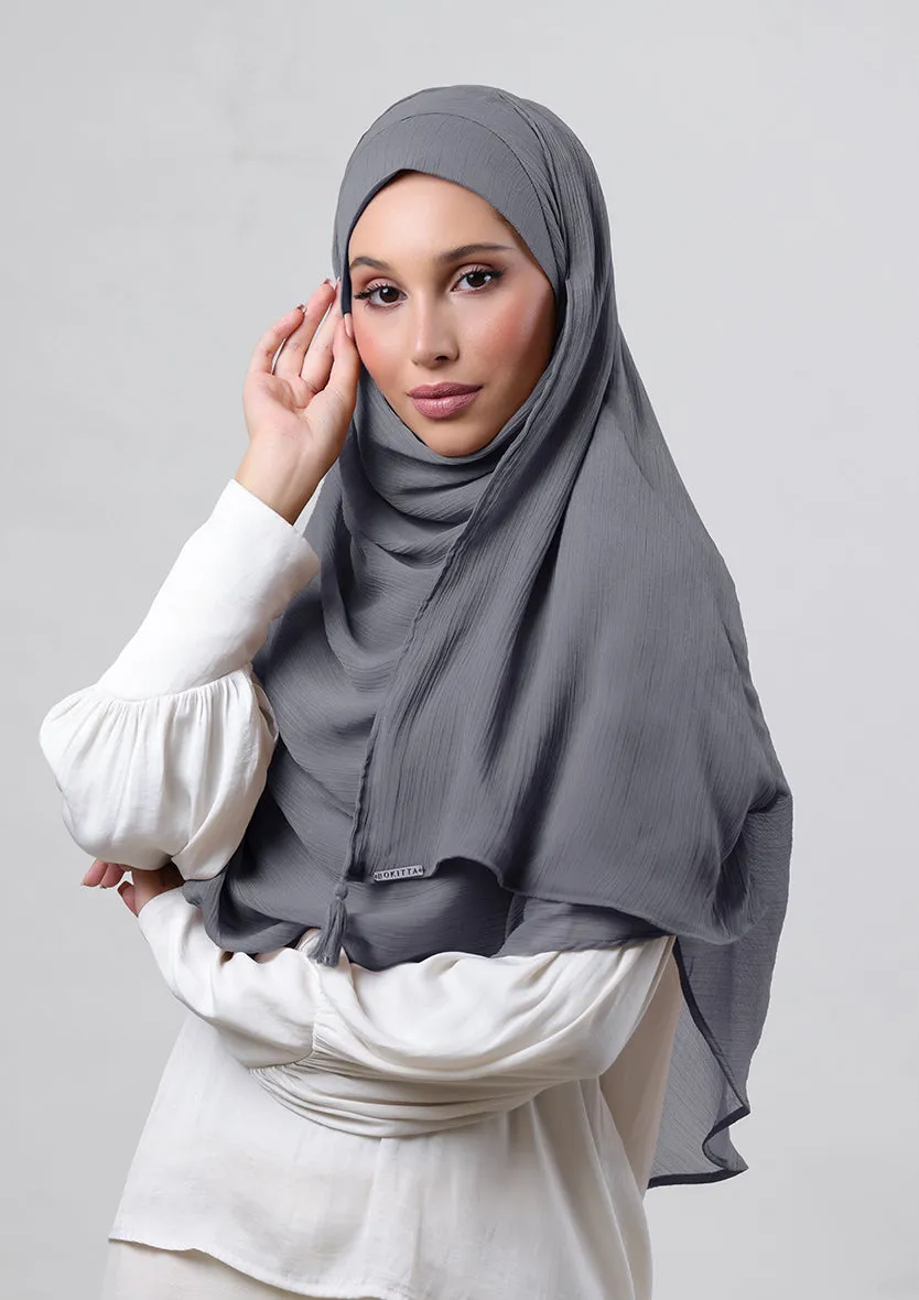 Pewter Grey-Plain Crinkled Chiffon