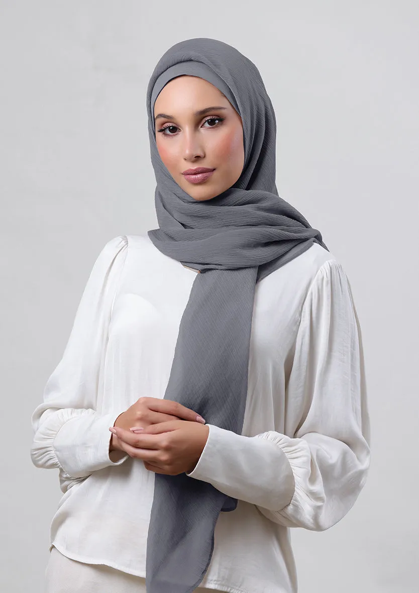 Pewter Grey-Plain Crinkled Chiffon