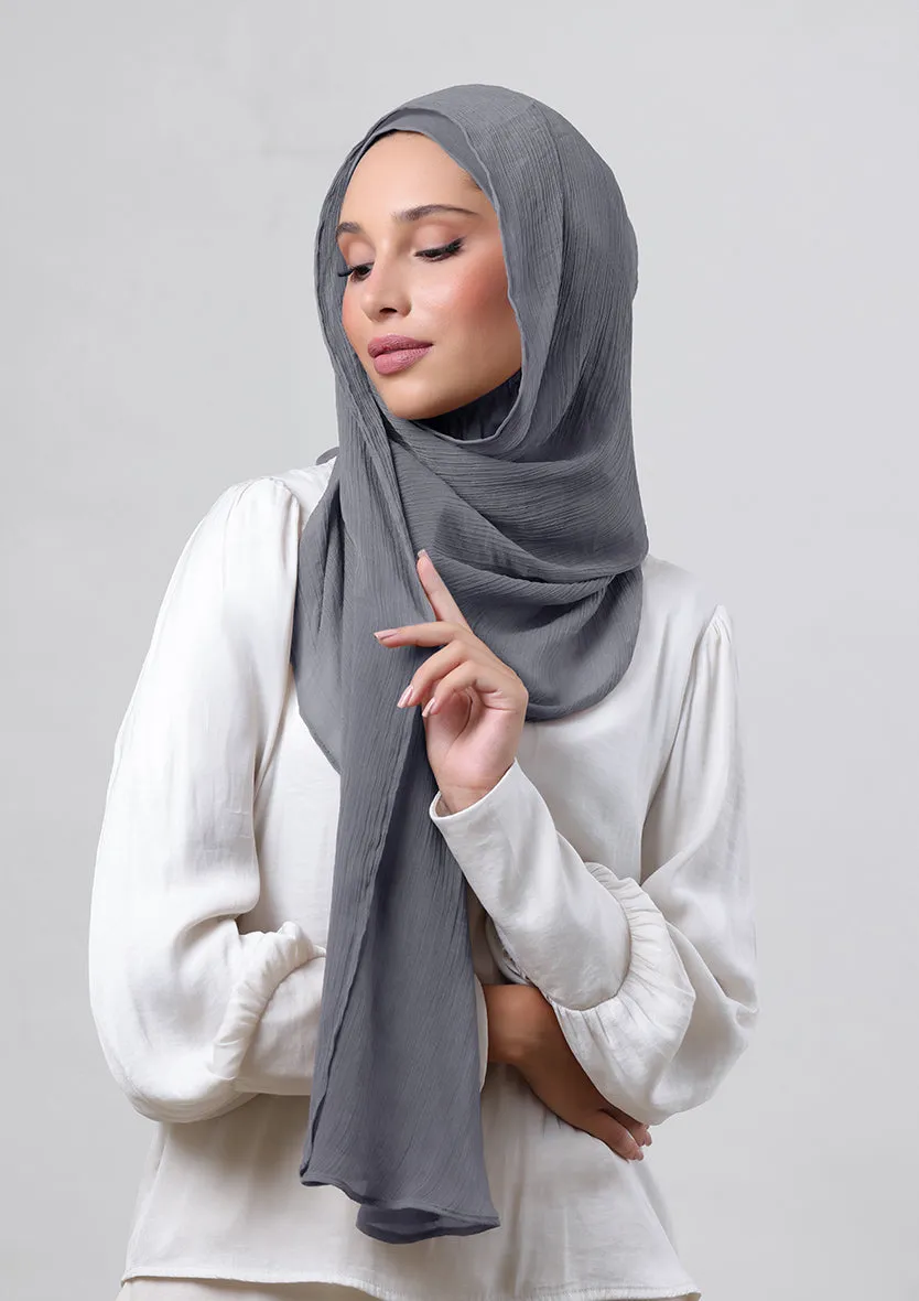 Pewter Grey-Plain Crinkled Chiffon