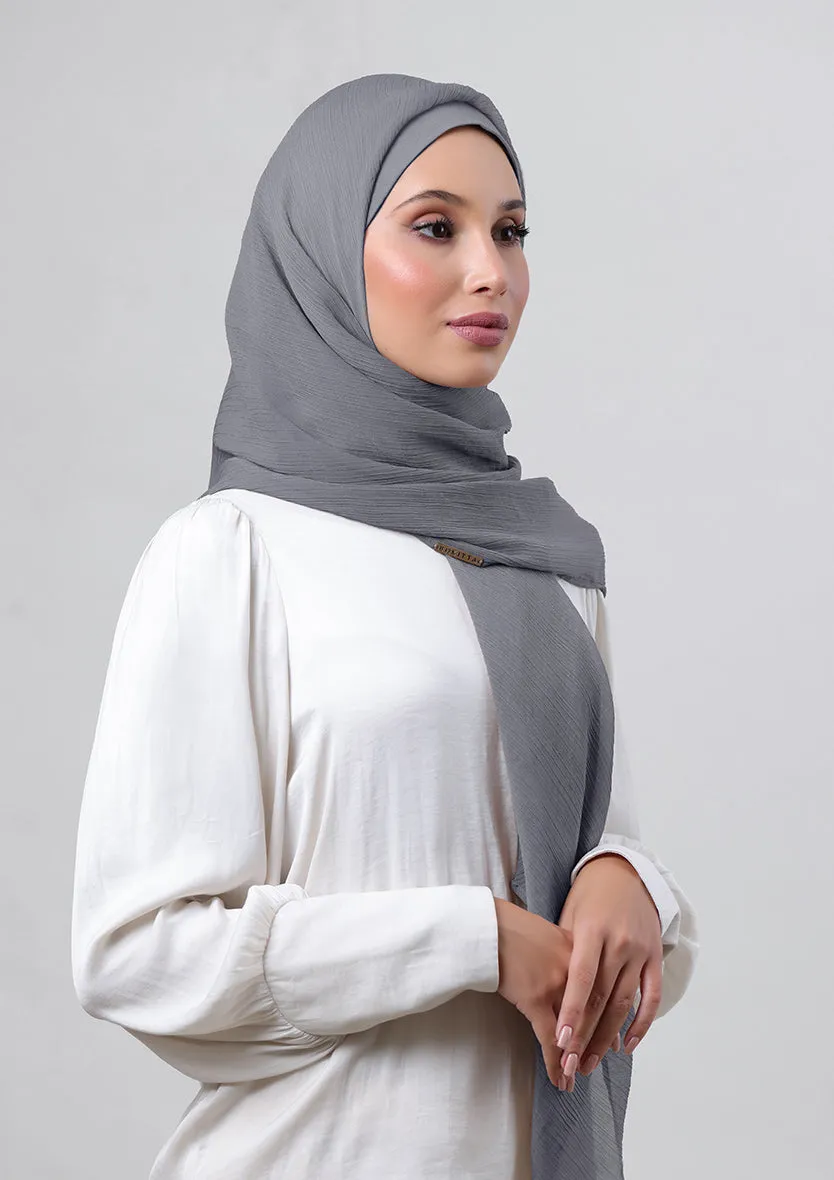 Pewter Grey-Plain Crinkled Chiffon