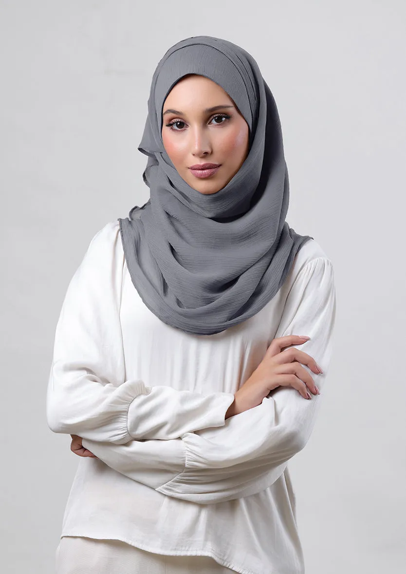 Pewter Grey-Plain Crinkled Chiffon