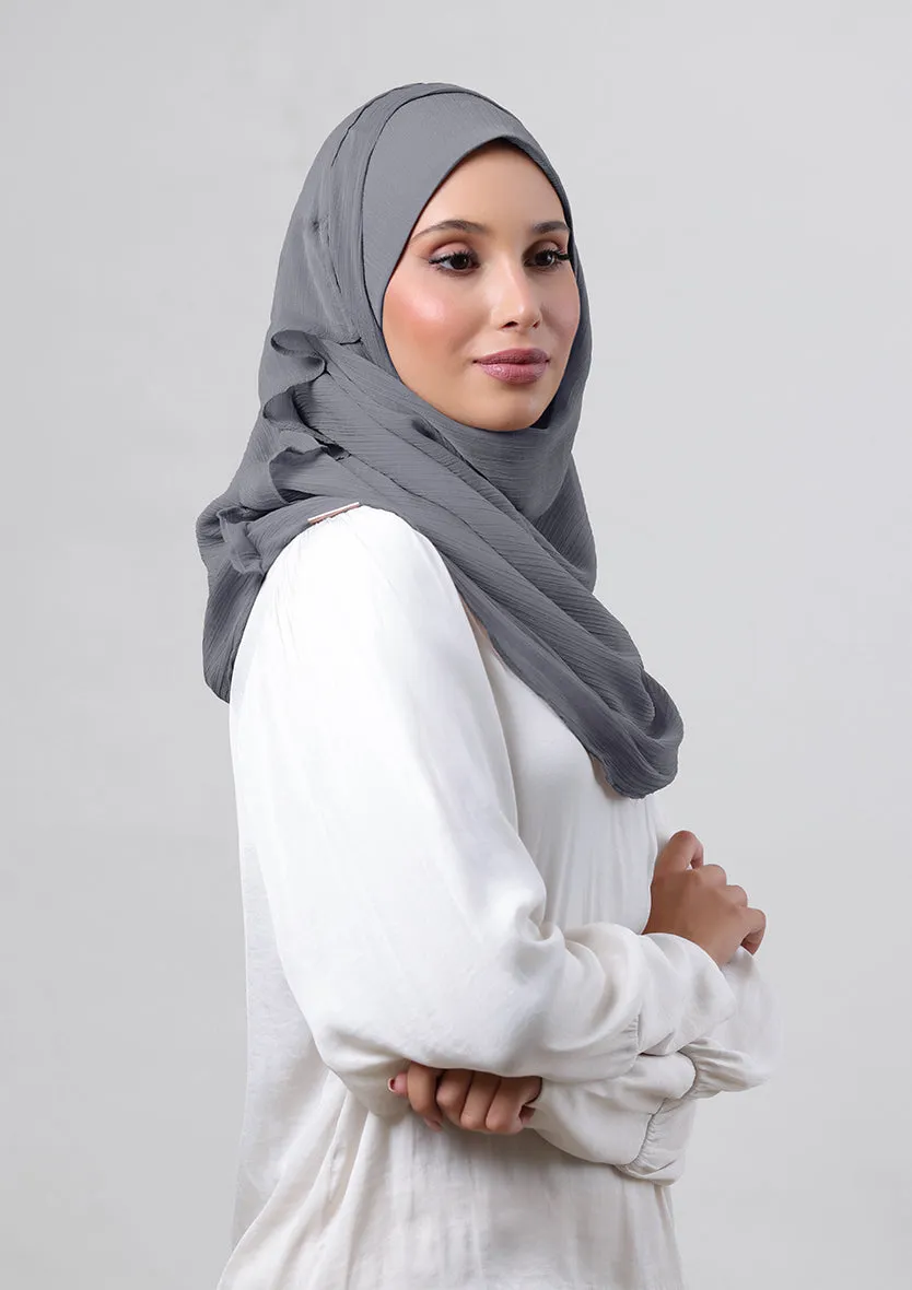 Pewter Grey-Plain Crinkled Chiffon
