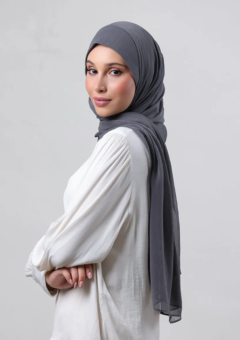 Pewter Grey-Plain Crinkled Chiffon