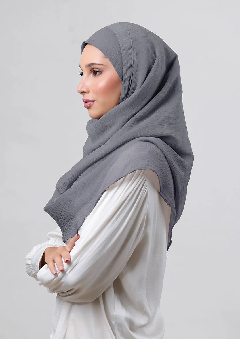 Pewter Grey-Plain Crinkled Chiffon