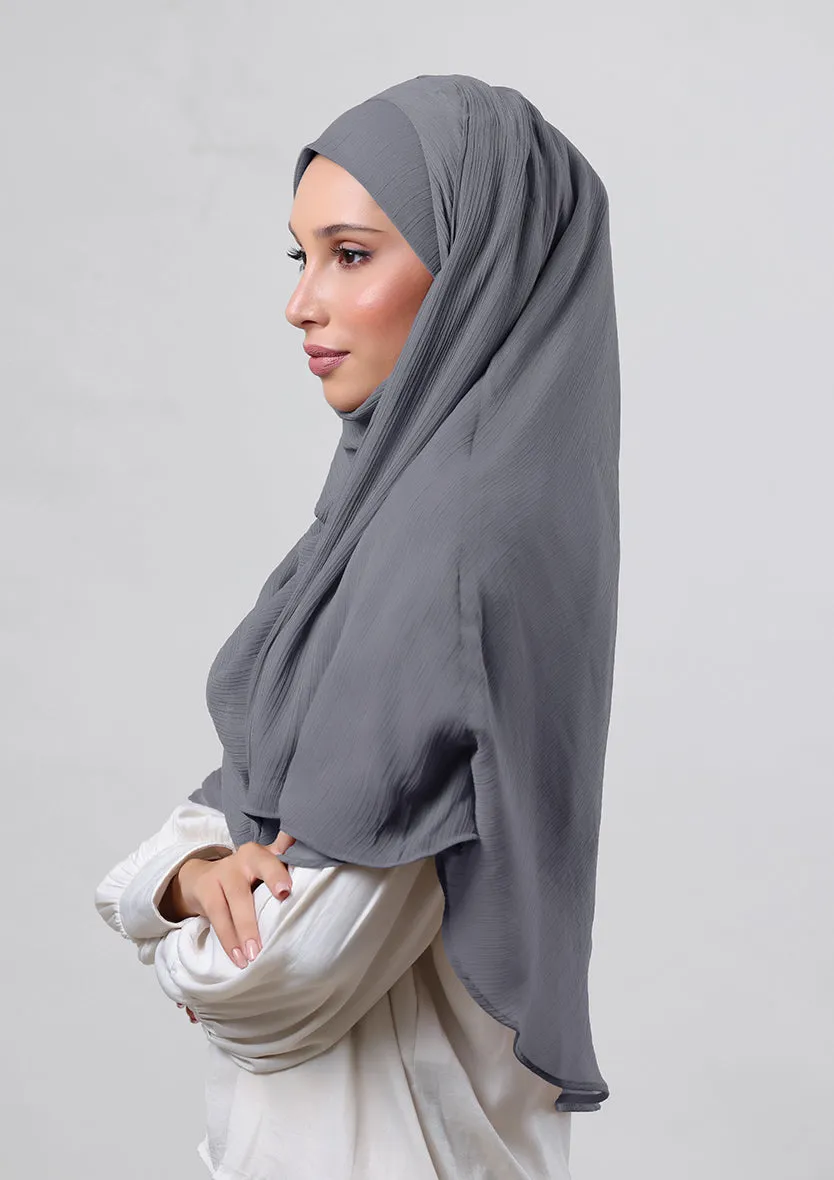 Pewter Grey-Plain Crinkled Chiffon