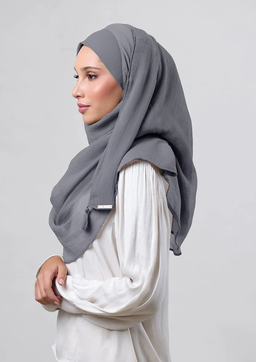 Pewter Grey-Plain Crinkled Chiffon