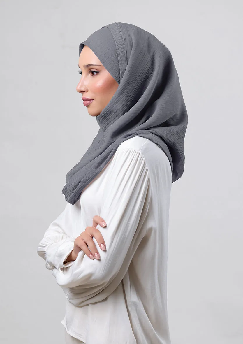 Pewter Grey-Plain Crinkled Chiffon