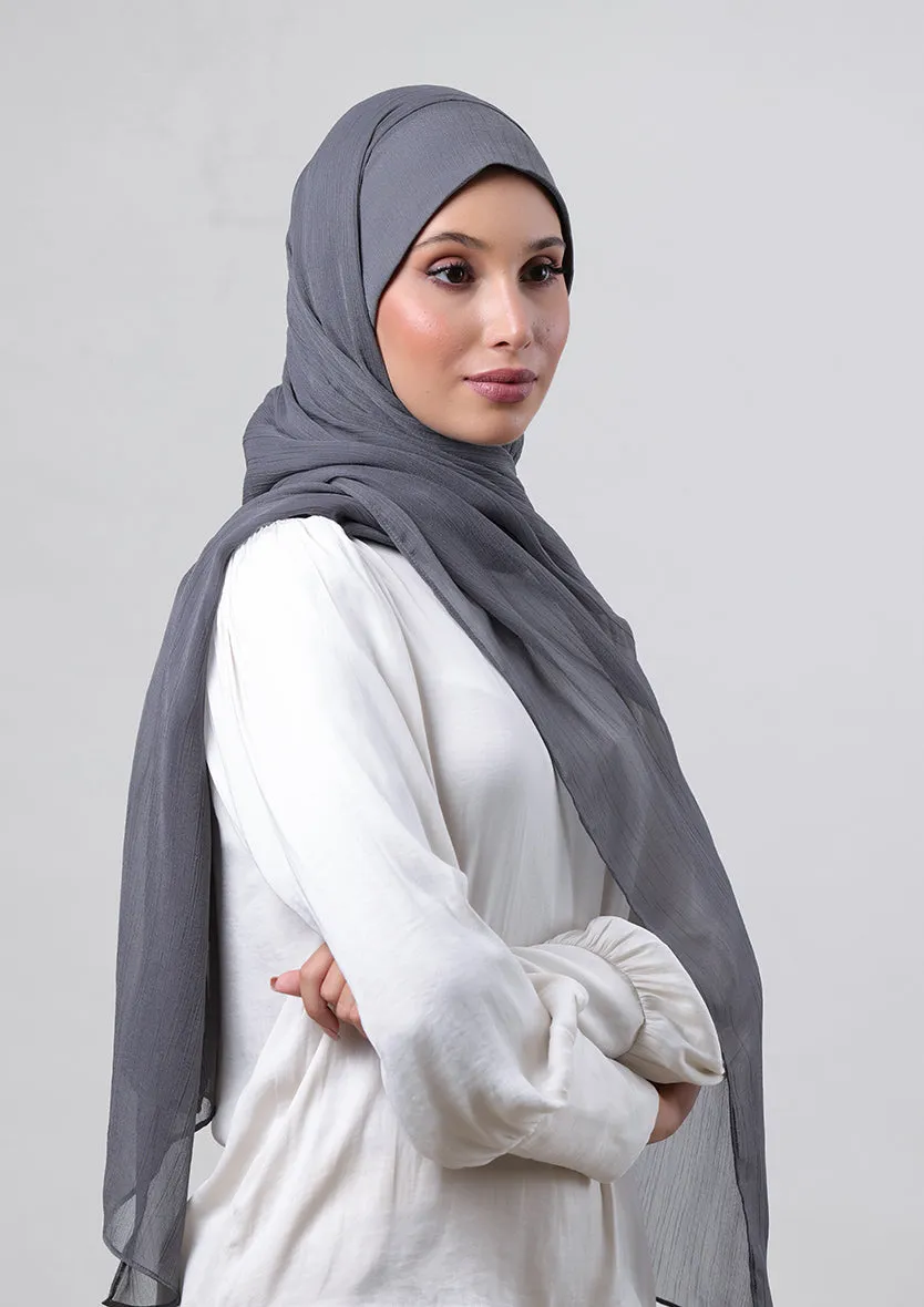 Pewter Grey-Plain Crinkled Chiffon