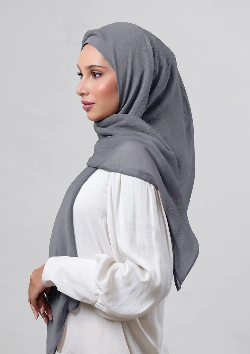 Pewter Grey-Plain Crinkled Chiffon