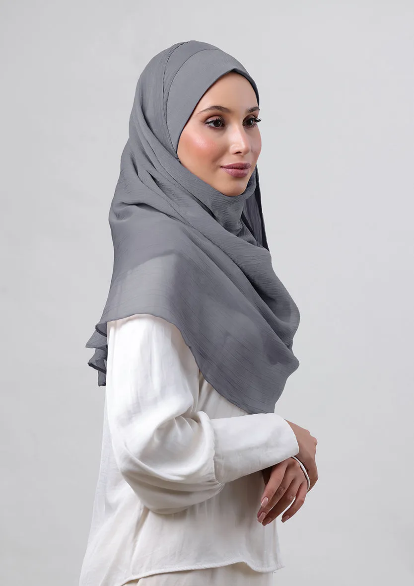 Pewter Grey-Plain Crinkled Chiffon