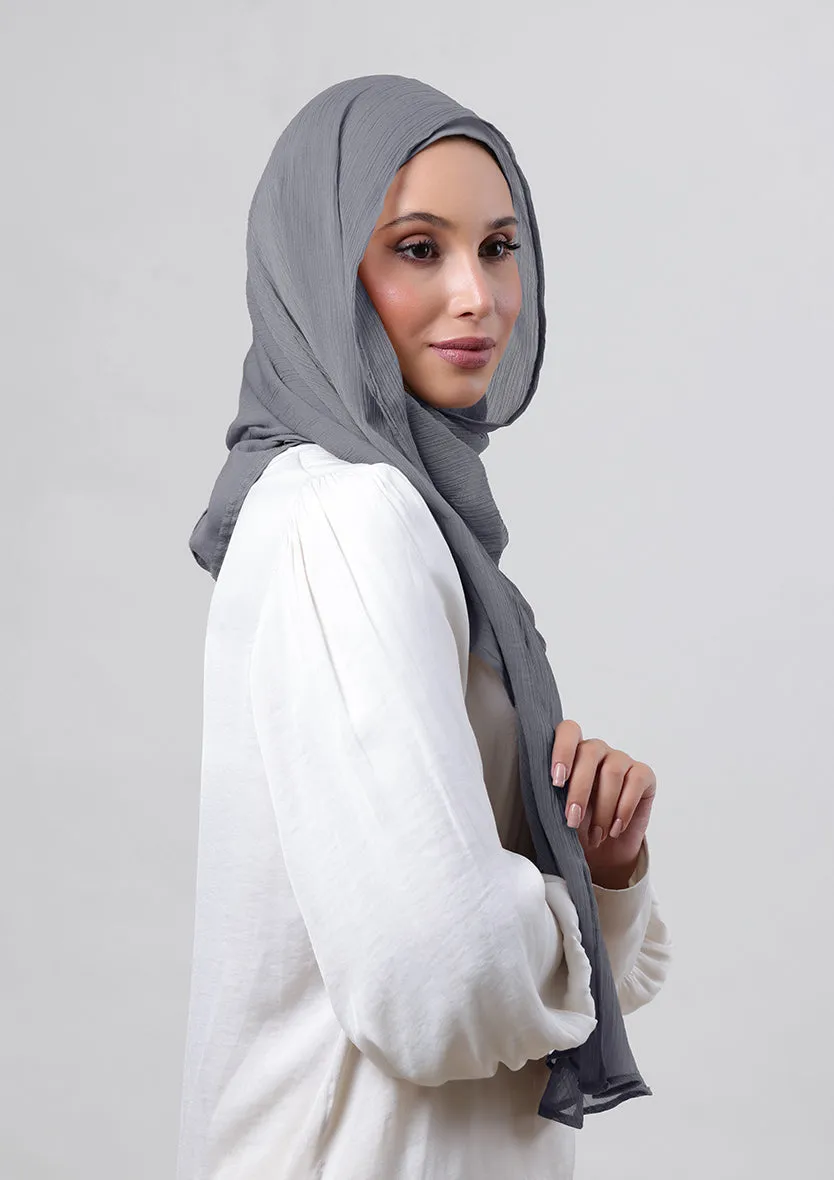 Pewter Grey-Plain Crinkled Chiffon