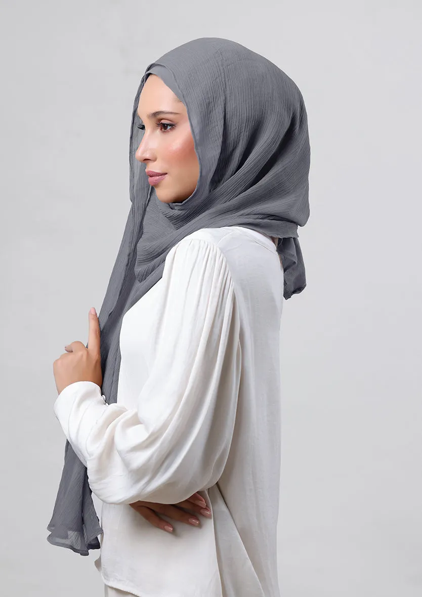 Pewter Grey-Plain Crinkled Chiffon