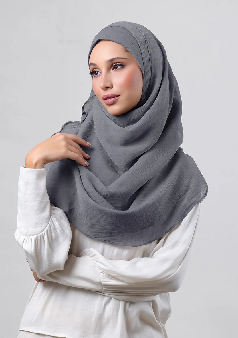 Pewter Grey-Plain Crinkled Chiffon