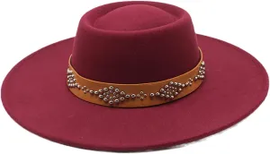 Pulcykp Women's Tweed Sombrero Felt Hat Jazz Hat Sombrero Red wine 56-58cm
