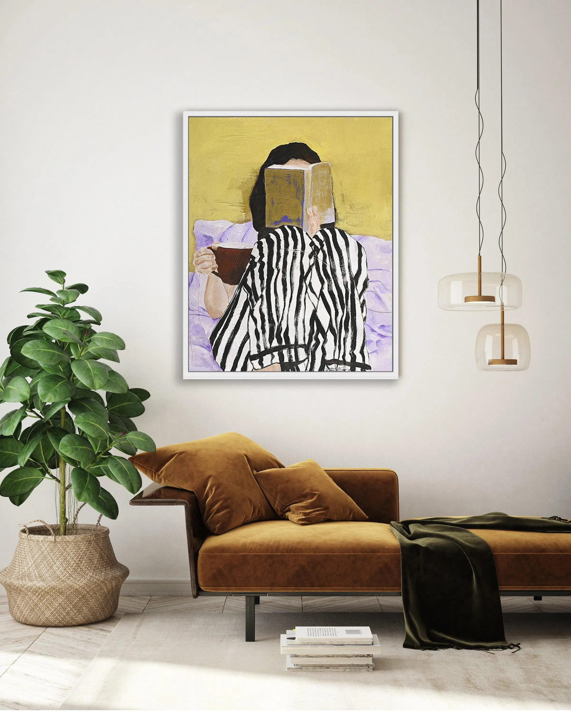 Reading Artwork Framed Canvas With Floating Frame