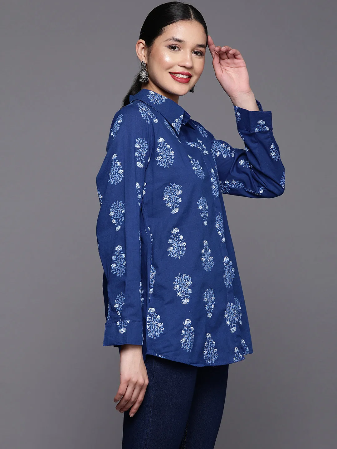 Royal Blue Floral Printed Tunic