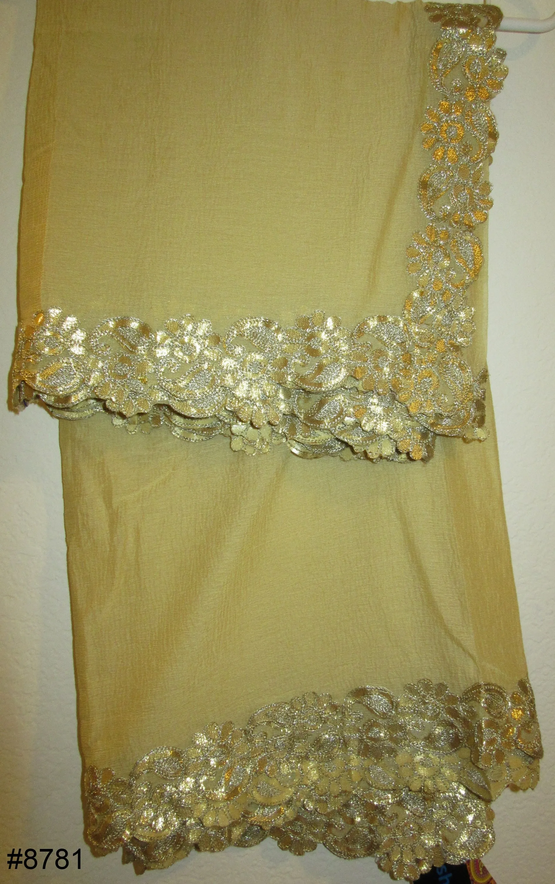 Scarf 8783 Georgette Solid Colors Golden Detail Border Dupatta Chunni Shawl