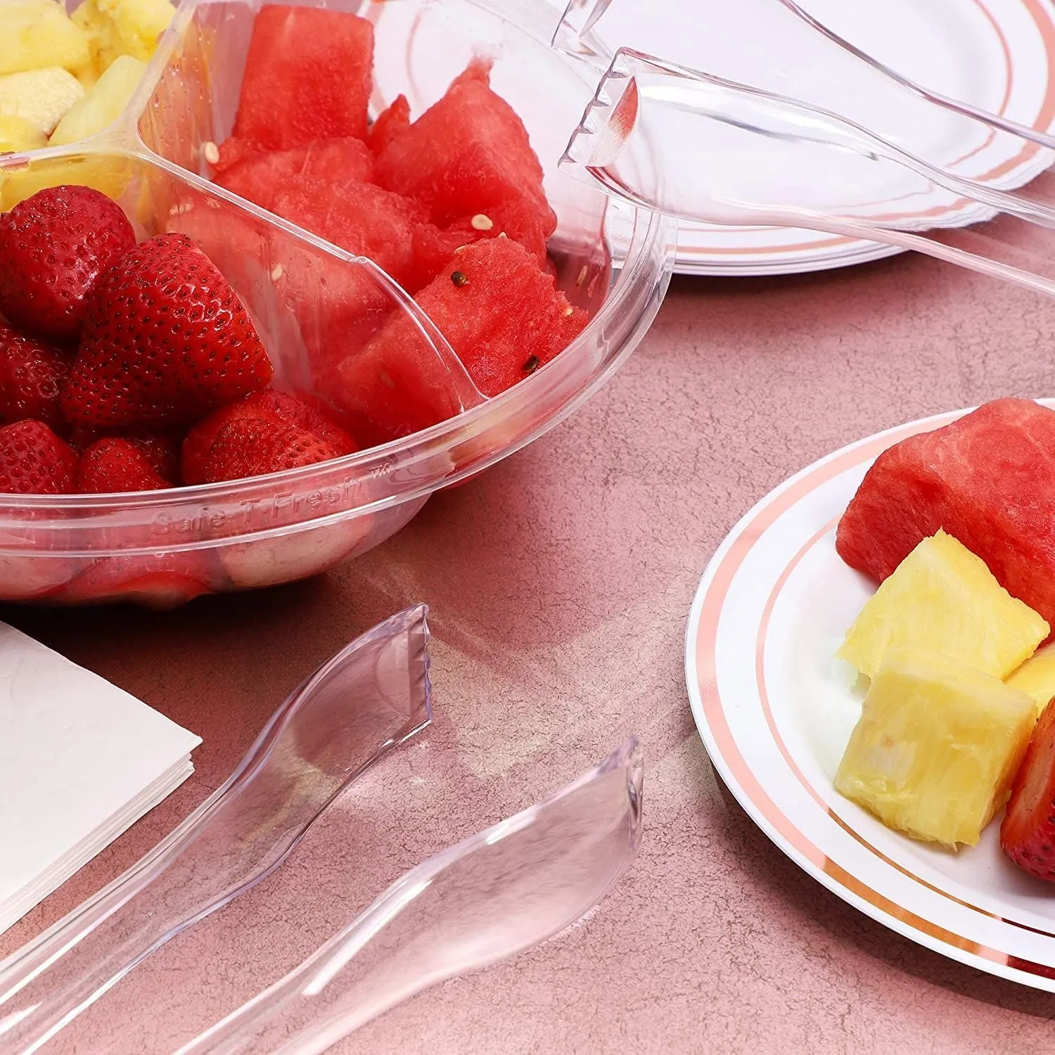 Set of 8 (24pcs) Plastic Serving Utensils Set disposable Clear Spoons Forks Tongs Dinnerware Caterware Supplies Combo Supplies for Catering Party Dinner Banquet Wedding Birthday