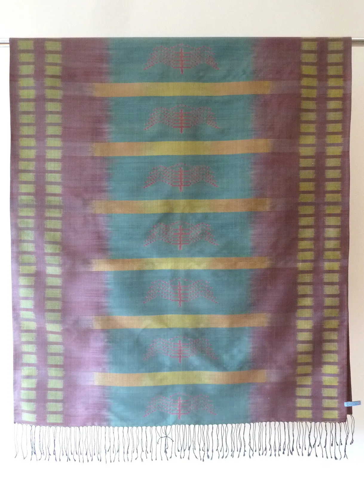 Silk Ikat Shawl Or Throw Teal Amethyst