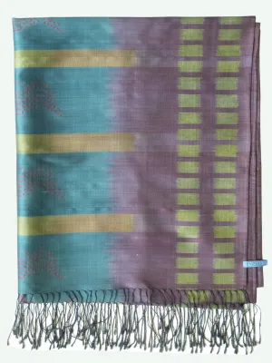 Silk Ikat Shawl Or Throw Teal Amethyst