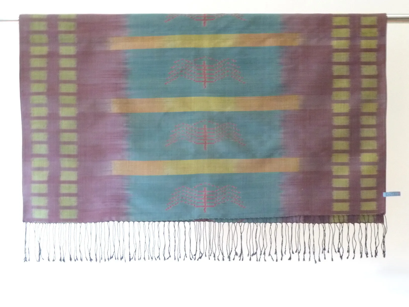 Silk Ikat Shawl Or Throw Teal Amethyst