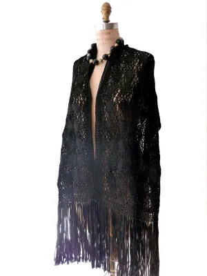 Silk Macrame Long Stole Black Or Beige