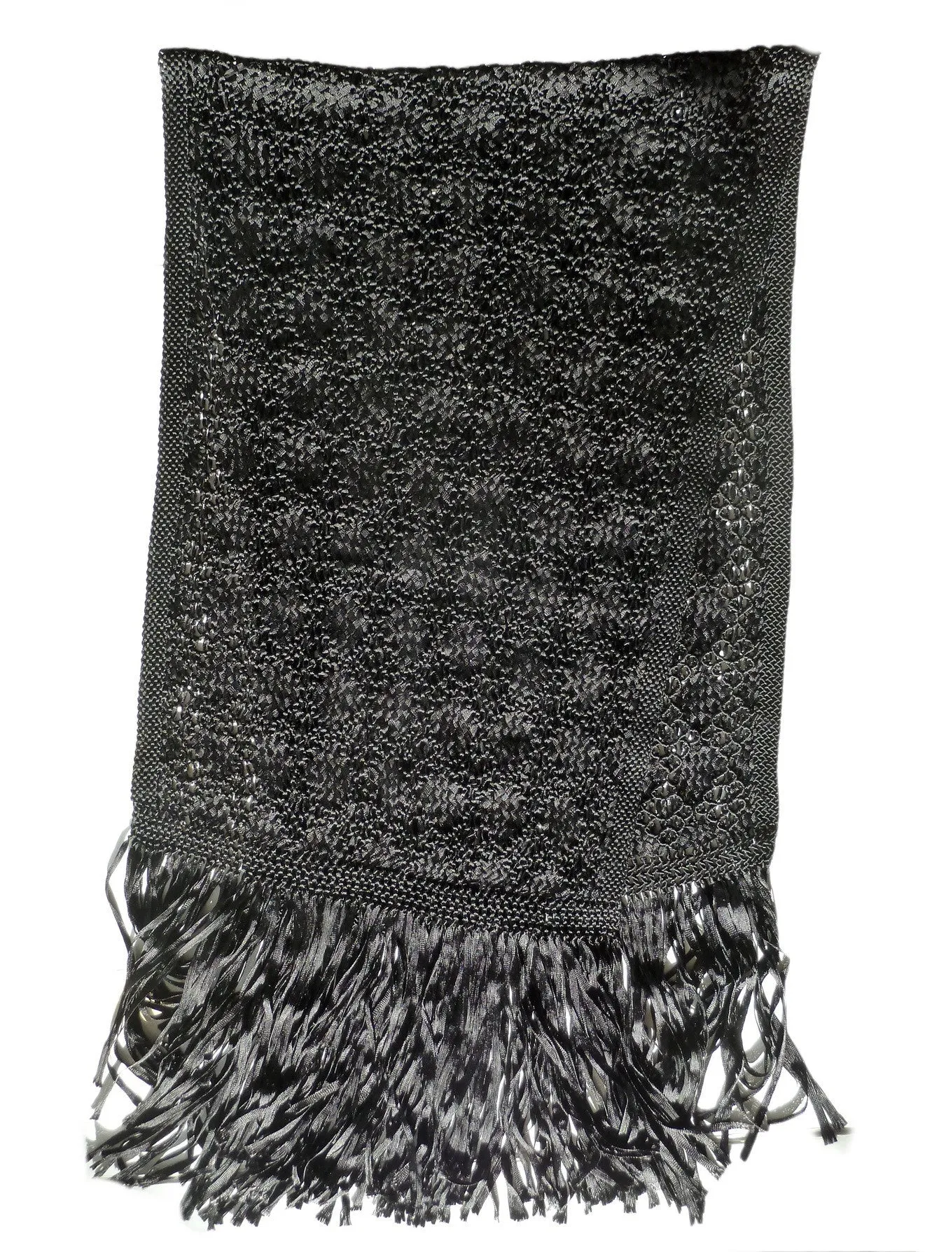 Silk Macrame Long Stole Black Or Beige