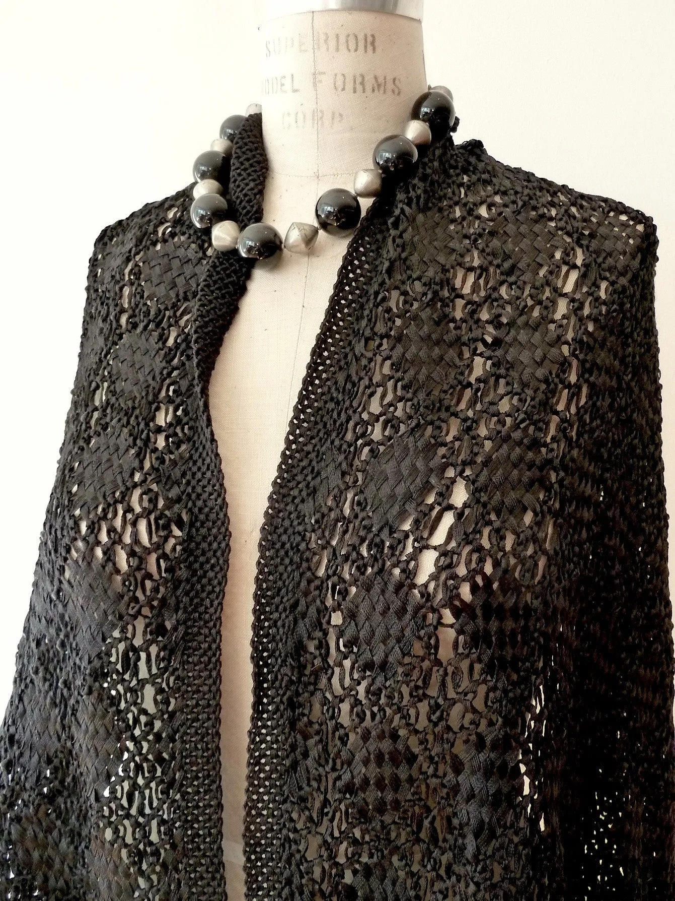 Silk Macrame Long Stole Black Or Beige