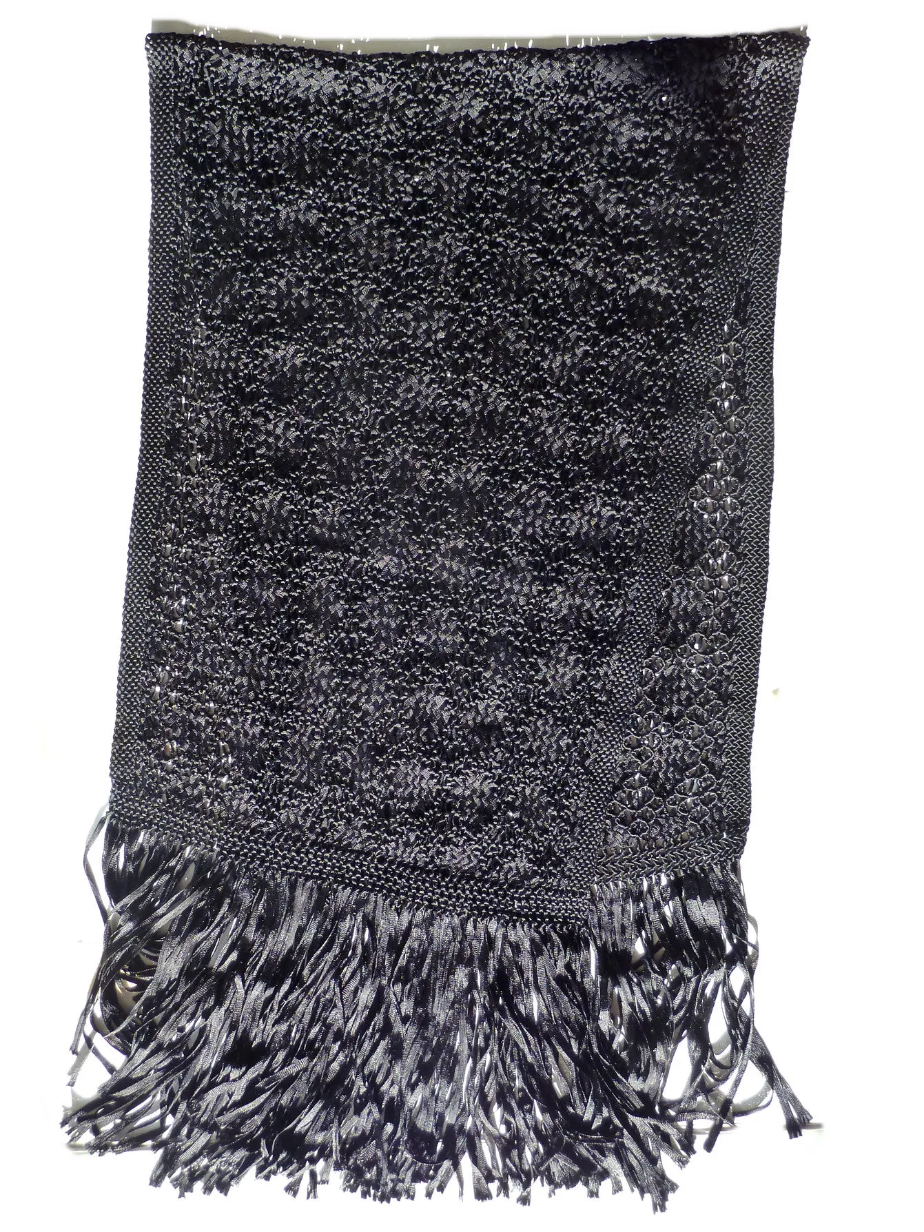 Silk Macrame Long Stole Black Or Beige