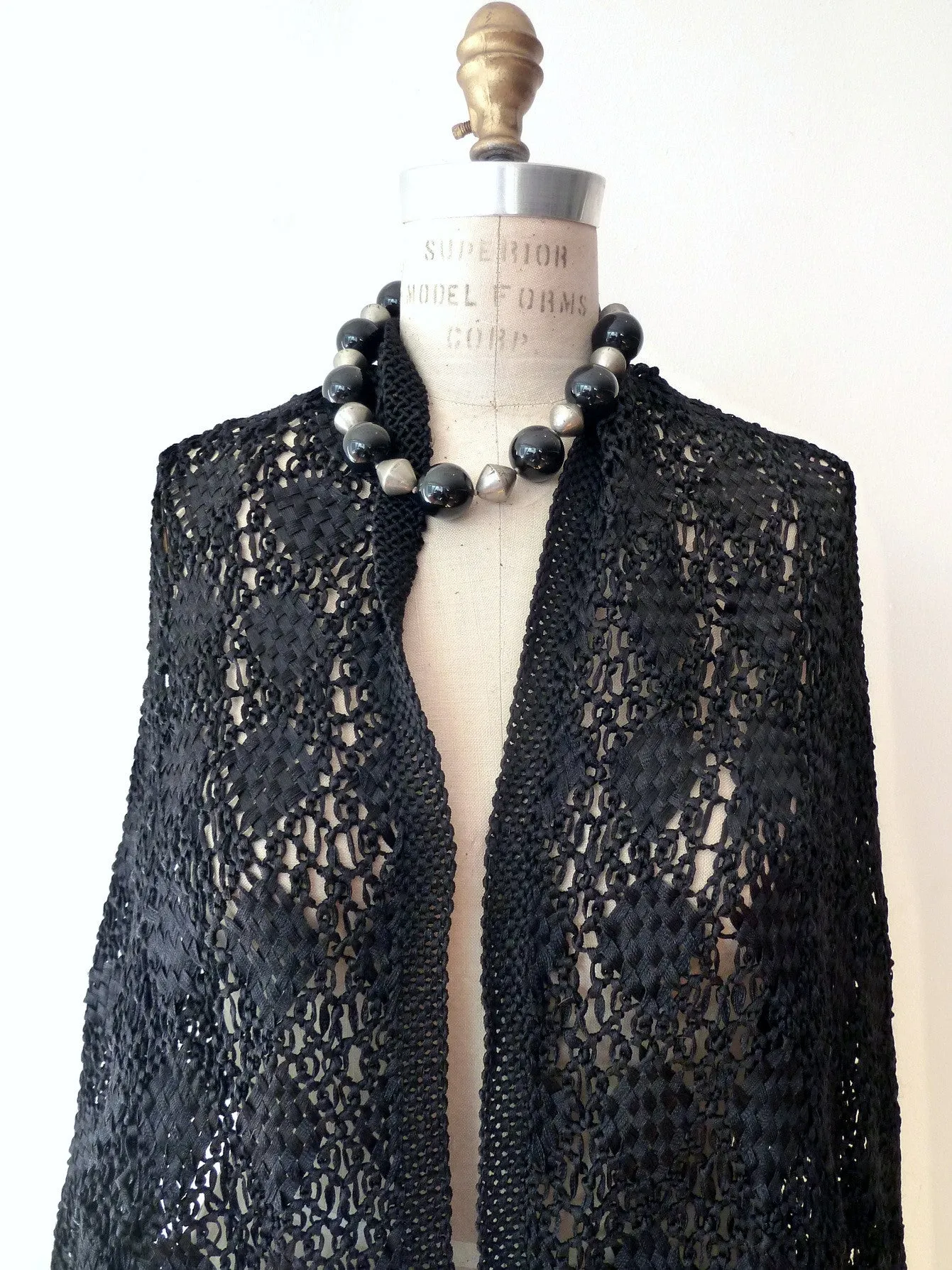 Silk Macrame Long Stole Black Or Beige