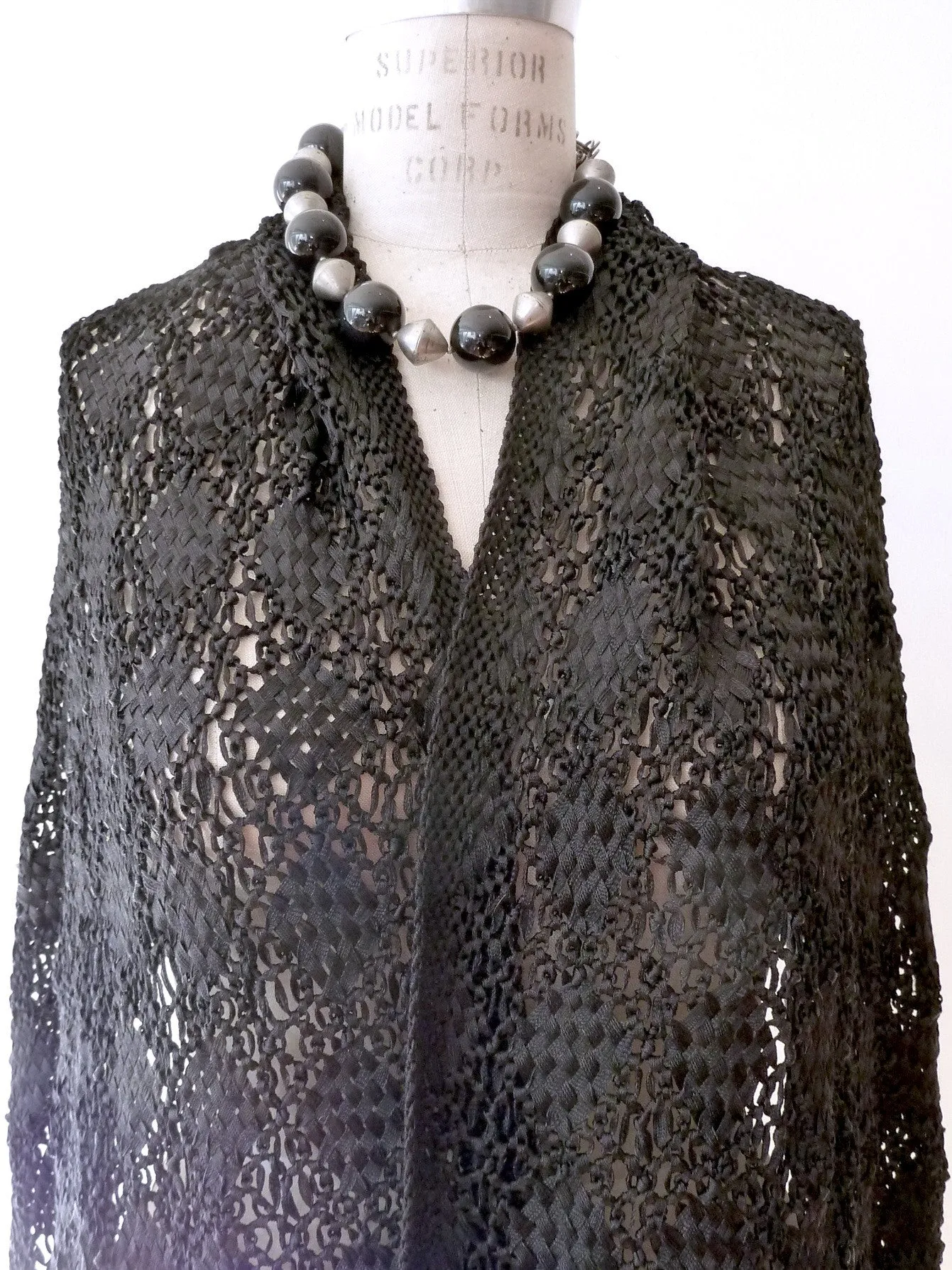 Silk Macrame Long Stole Black Or Beige