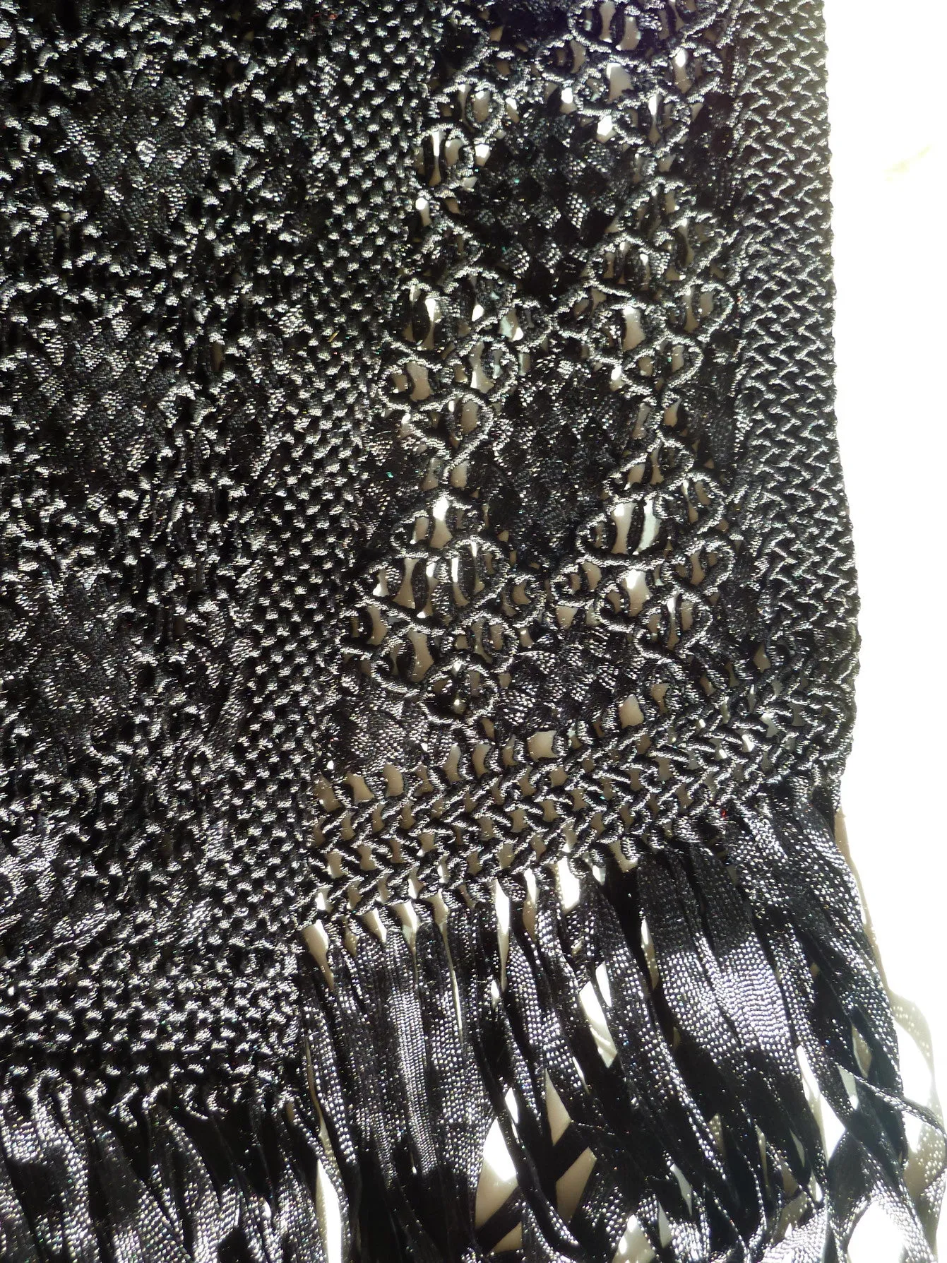 Silk Macrame Long Stole Black Or Beige