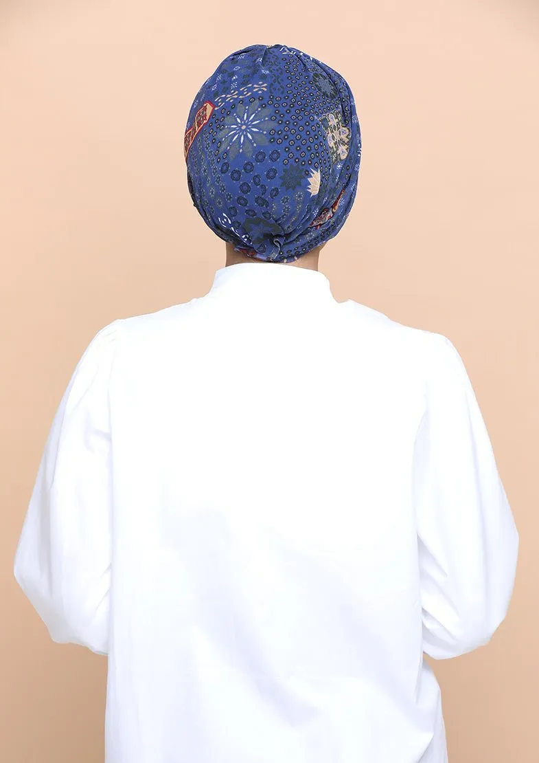 Sindibad Blue- Cap Shawl- Mosaic Chiffon