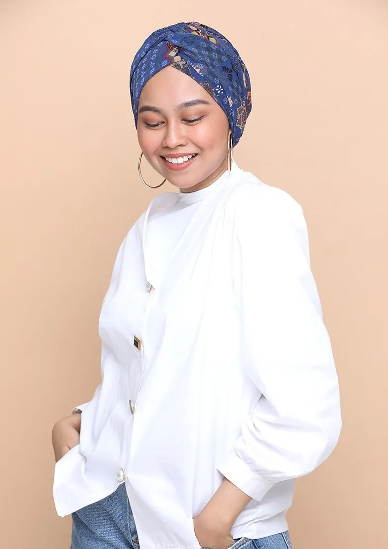 Sindibad Blue- Cap Shawl- Mosaic Chiffon