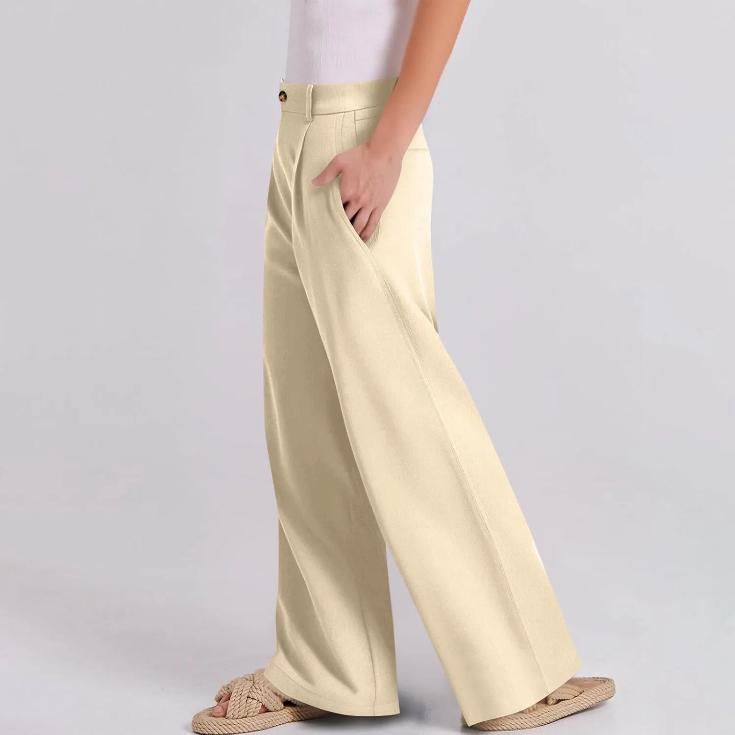 Sinzelimin Womens Suit Pants Fashion Solid Color Button Zip Closure Stretch Comfy Dressy Casual Trouser Office Work Sweatpant