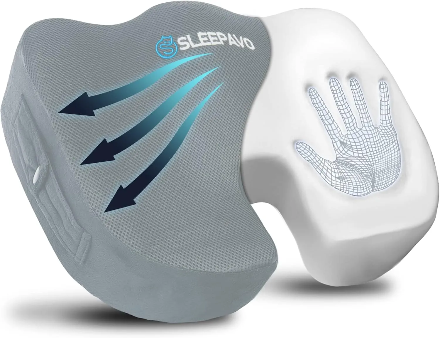 Sleepavo Gray Memory Foam Seat Cushion for Office Chair - Pillow for Sciatica, Coccyx, Back, Tailbone, Lower Back Pain Relief - Orthopedic Chair Pad Lumbar Support in Office Desk, Car, Airplane