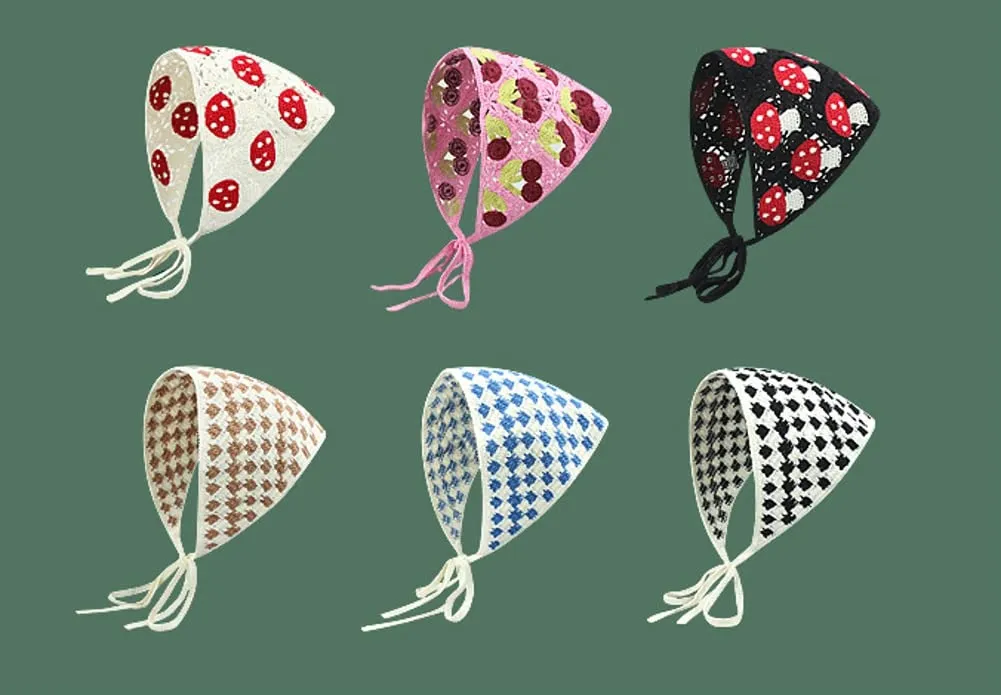 Solyinne Women's Crochet Head Kerchief Knitted Hair Scarf Headwrap for Women Floral Fruits Headband