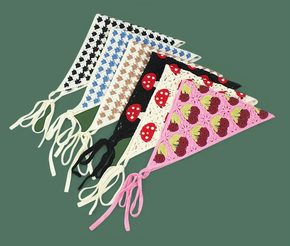 Solyinne Women's Crochet Head Kerchief Knitted Hair Scarf Headwrap for Women Floral Fruits Headband