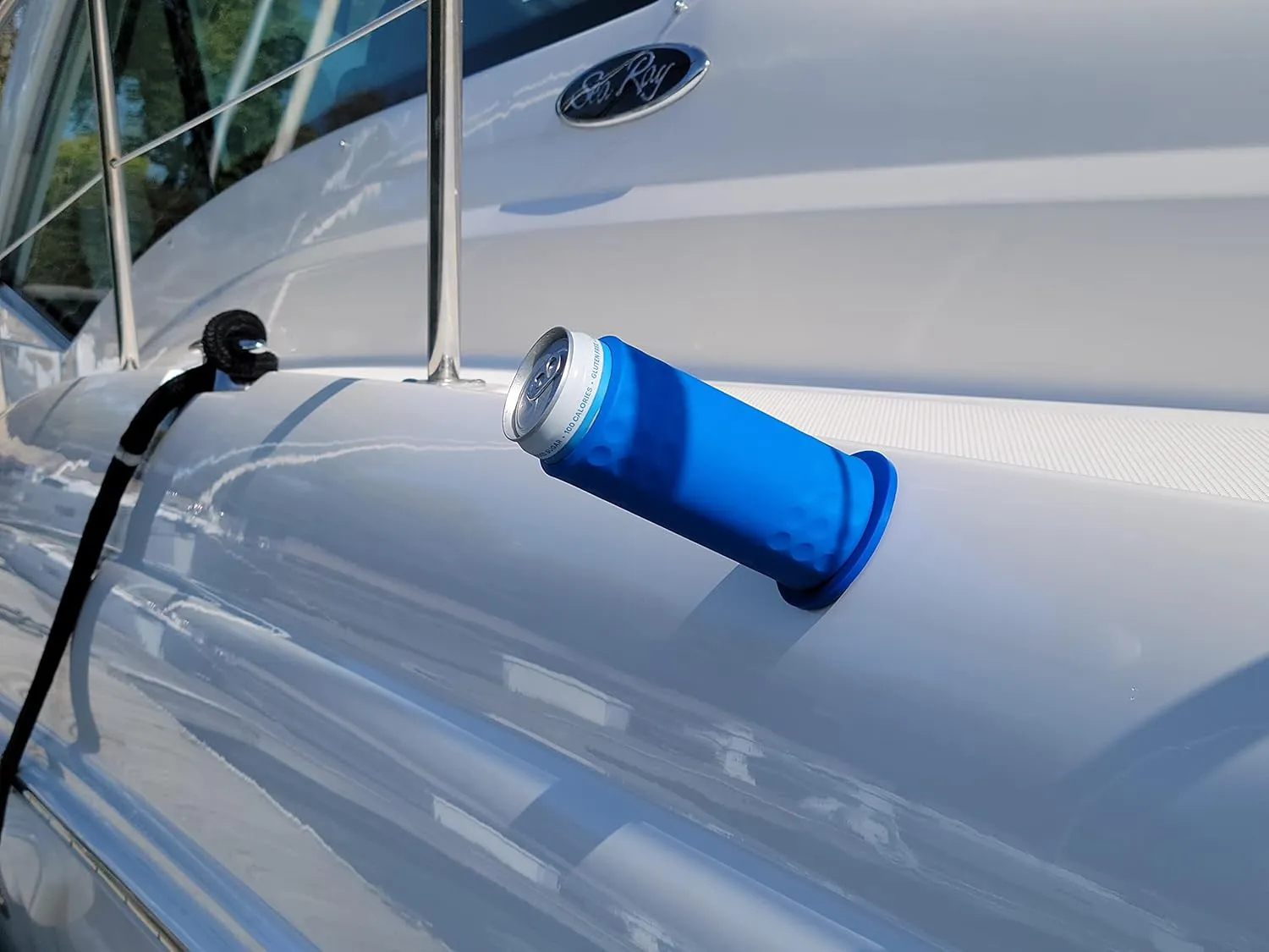Sqoozie Non-Tipping Insulated Boat Can Holder (Island Blue, Slim) Portable, Magnetic & Suction for SUP's, Kayaks, RVs, ATV, Garage and More