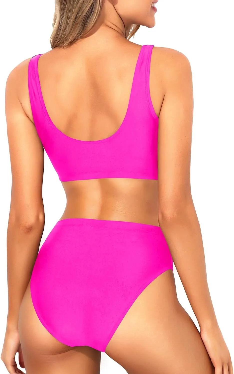 Tempt Me Women Two Piece Scoop Neck Bikini Crop Top Swimsuit Sporty High Waisted Bathing Suit