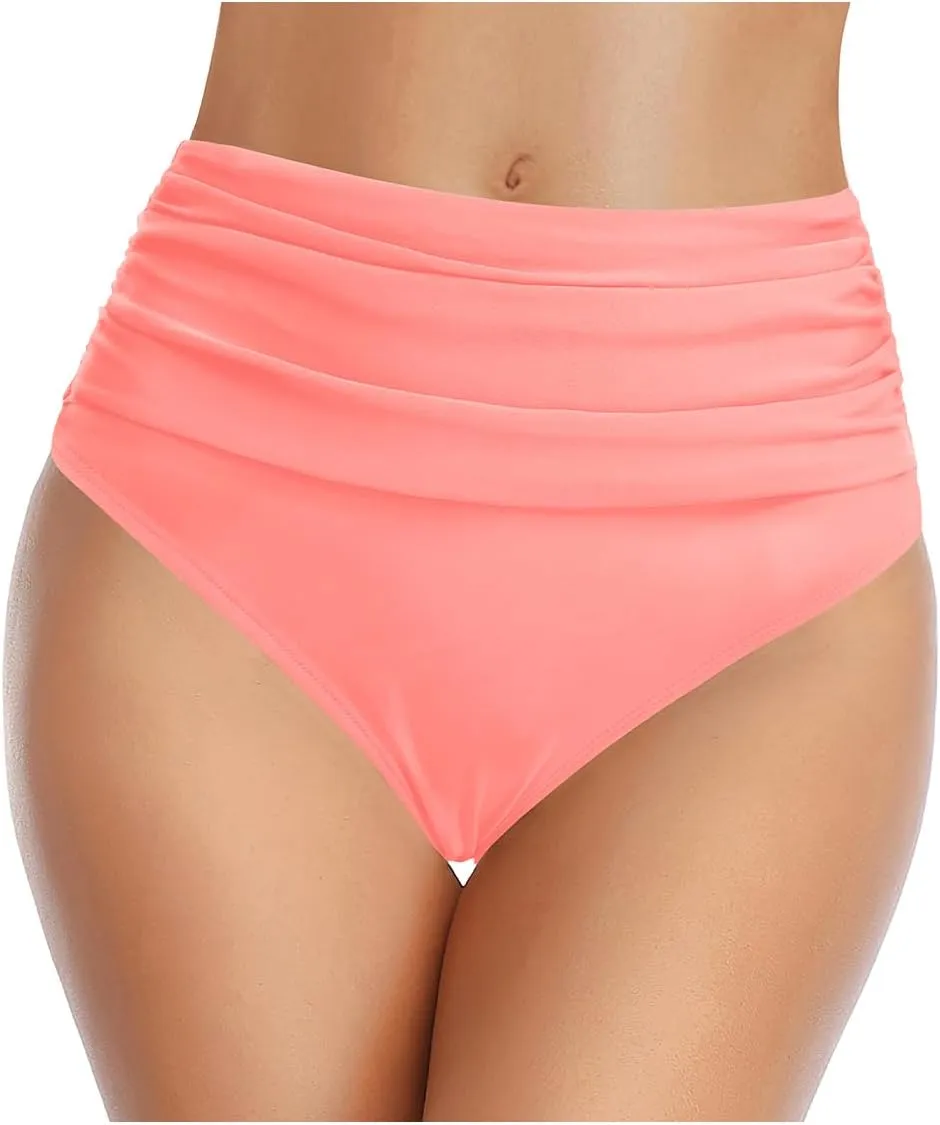 Tempt Me Women's High Waisted Bikini Bottom Tummy Control Ruched Bathing Suit Swim Bottom