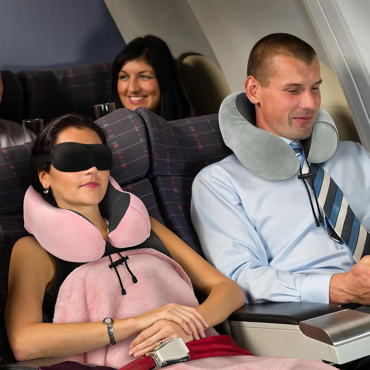 Travel Pillow and Blanket Set Neck Pillows Travel Essentials with Sleep Mask for Airplane Car Memory Foam Pink