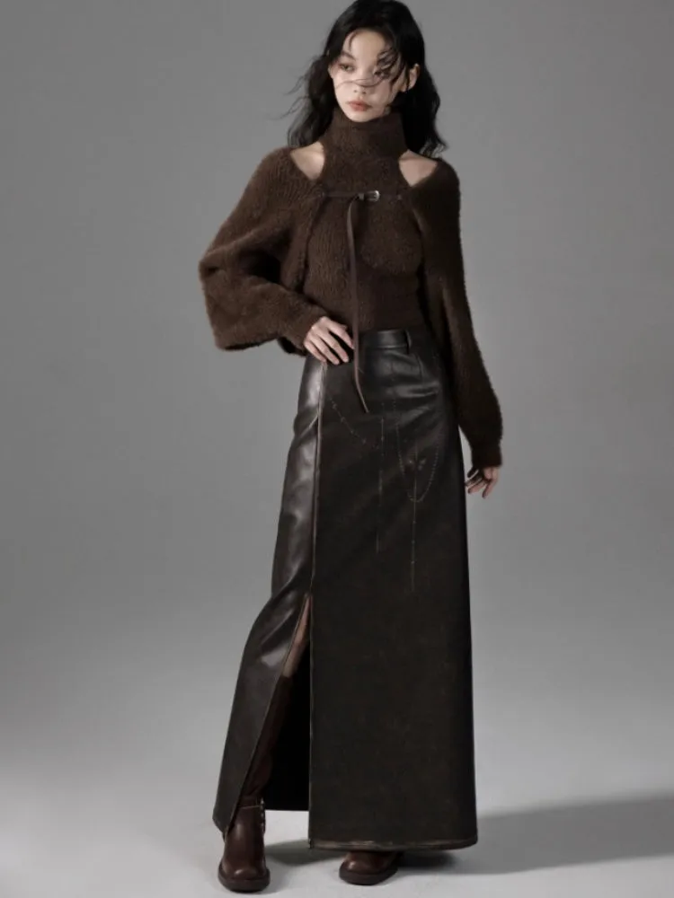 Turtle Neck Sleeveless Sweater & Knitted Shawl Cardigan Set up【s0000004399】