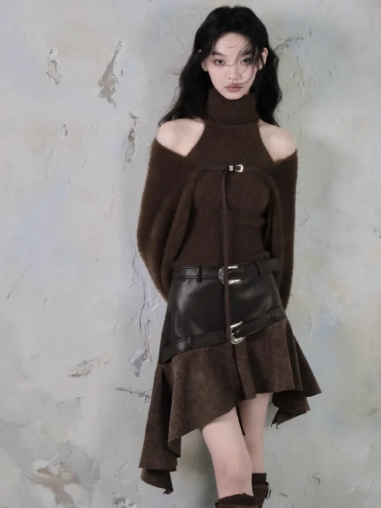 Turtle Neck Sleeveless Sweater & Knitted Shawl Cardigan Set up【s0000004399】